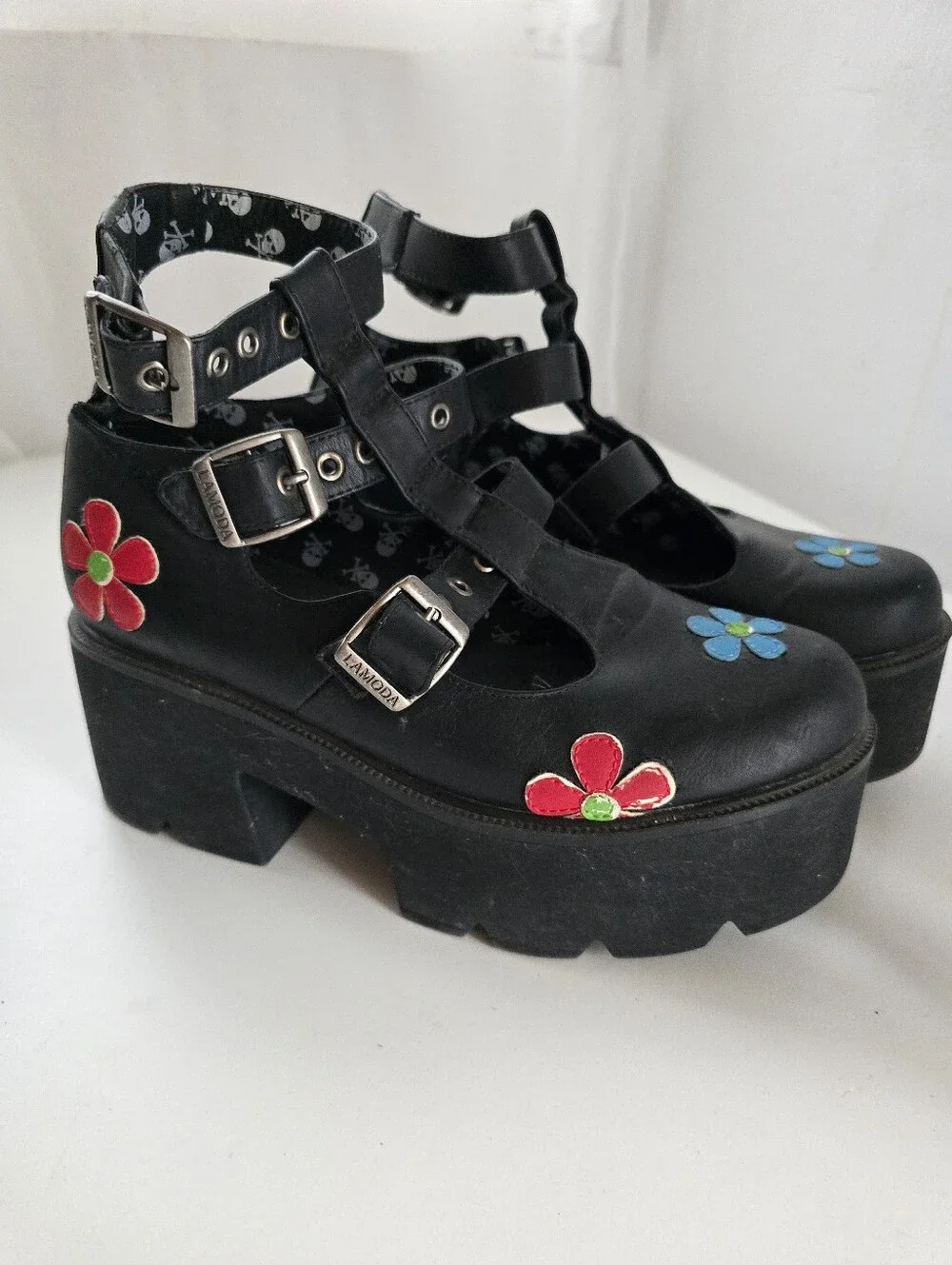 LA MODA Flower Platform Mary Janes Goth Punk Y2K Chunky Shoes Size 10